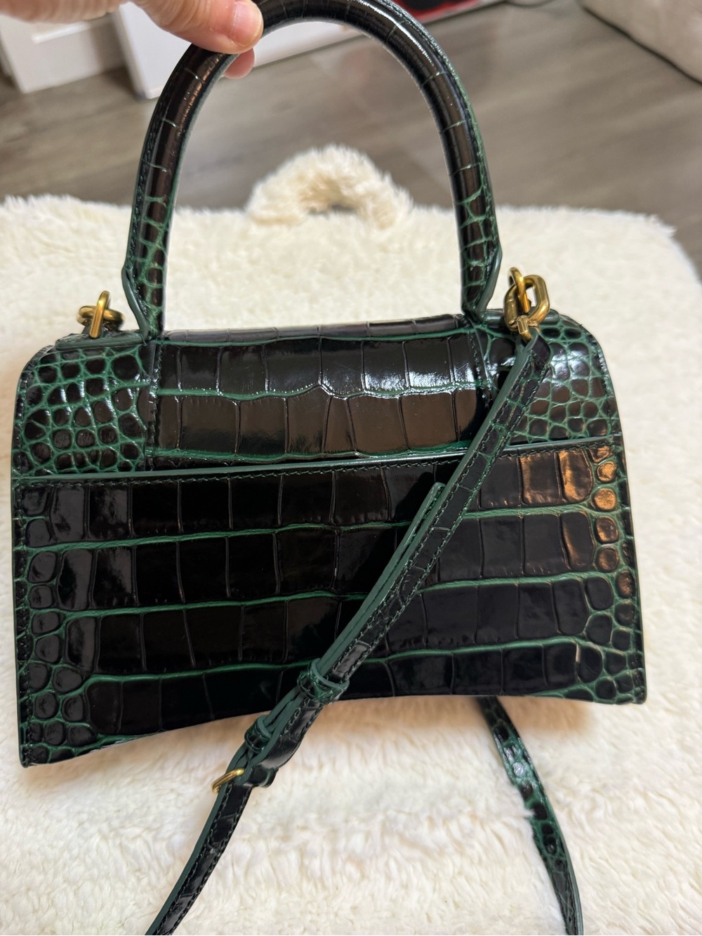 Balenciaga Hourglass Mini Top Handle Bag in Dark Green Croc Embossed - Picture 3 of 5